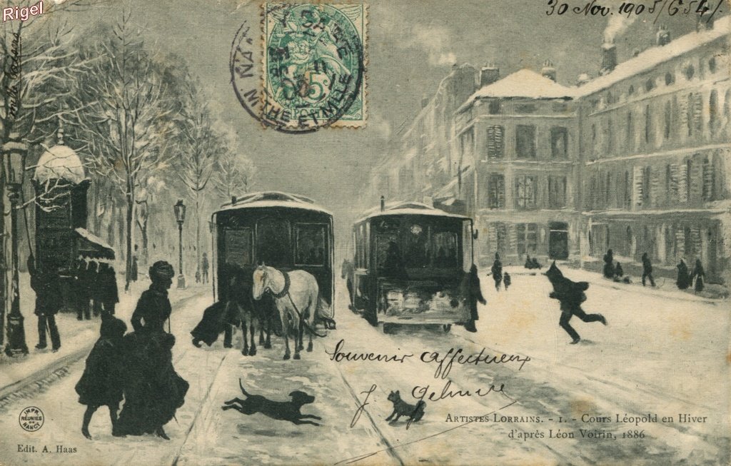 54-Nancy - Cours Léopold en Hiver - Tramways.jpg