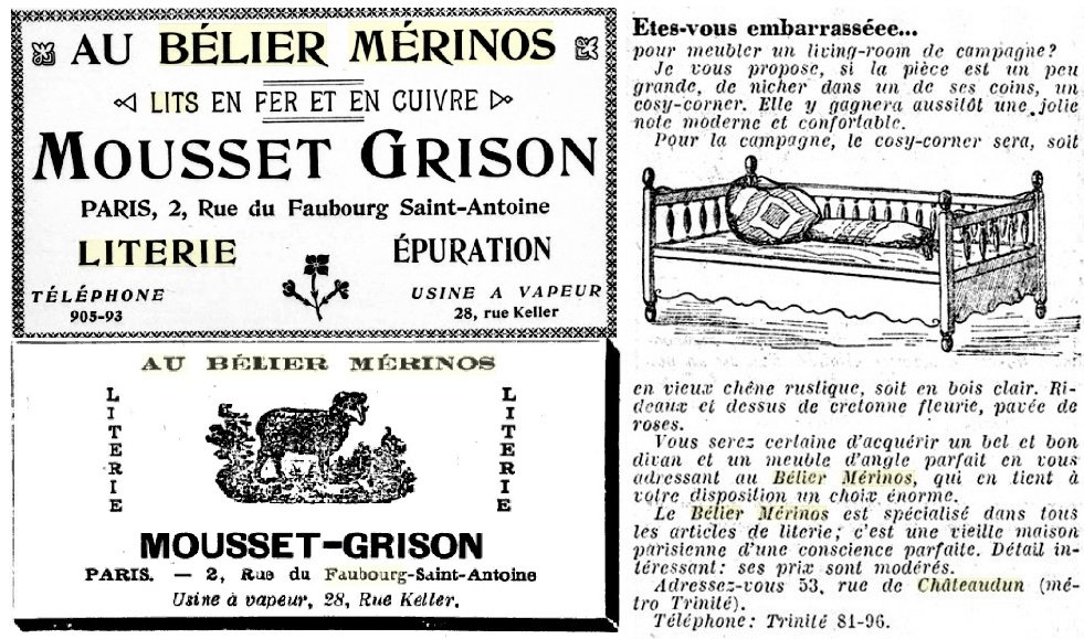 Quelques réclames en 1901 et 1931 Au Bélier Mérinos.jpg