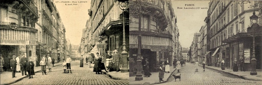 0 Le Splendide Hôtel et le café « Au thermomètre » à l’entrée de la rue Lacroix sur l’avenue de Clichy.jpg