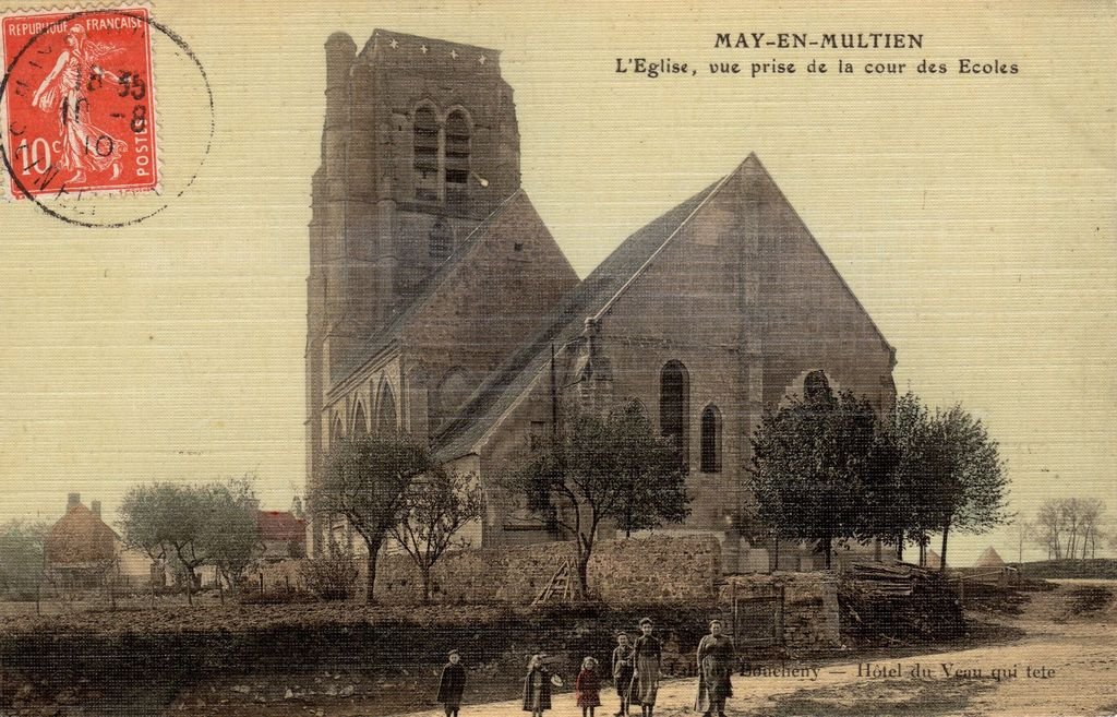 77 - MAY EN MULTIEN - L'Eglise, vue prise ..des Ecoles - Edition Boucheny - Hôtel du... - 10-10-23.jpg
