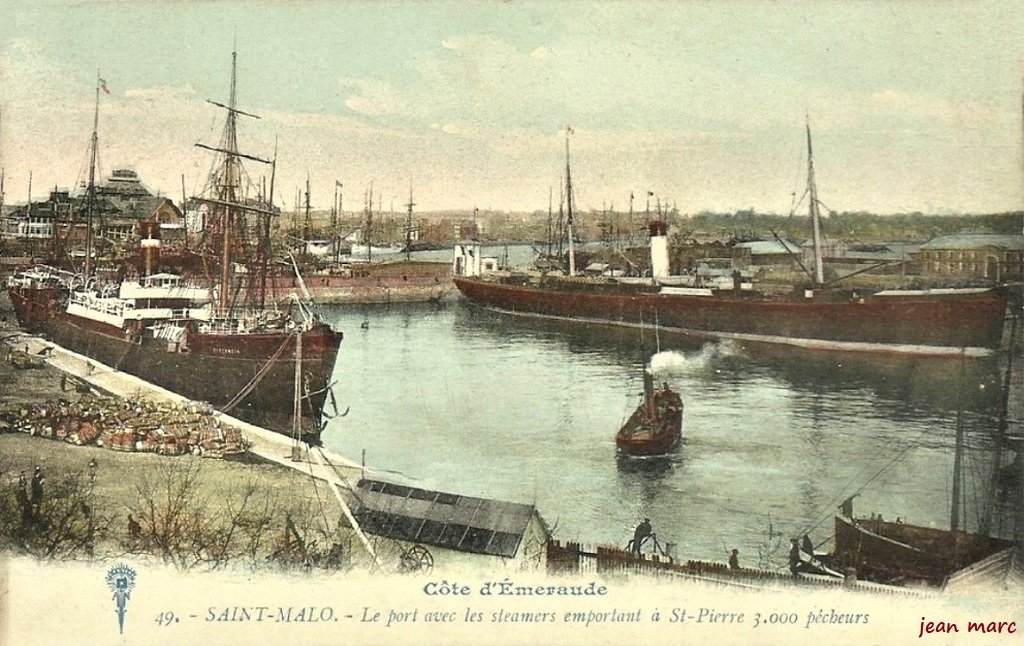 Saint-Malo - Le Port avec les Steamers Burgundia et Chateau Laffite emportant à Saint-Pierre 3.000 pêcheurs.jpg