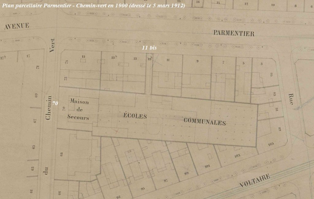 Plan parcellaire Parmentier - Chemin-vert en 1900 (dressé le 5 mars 1912).jpg