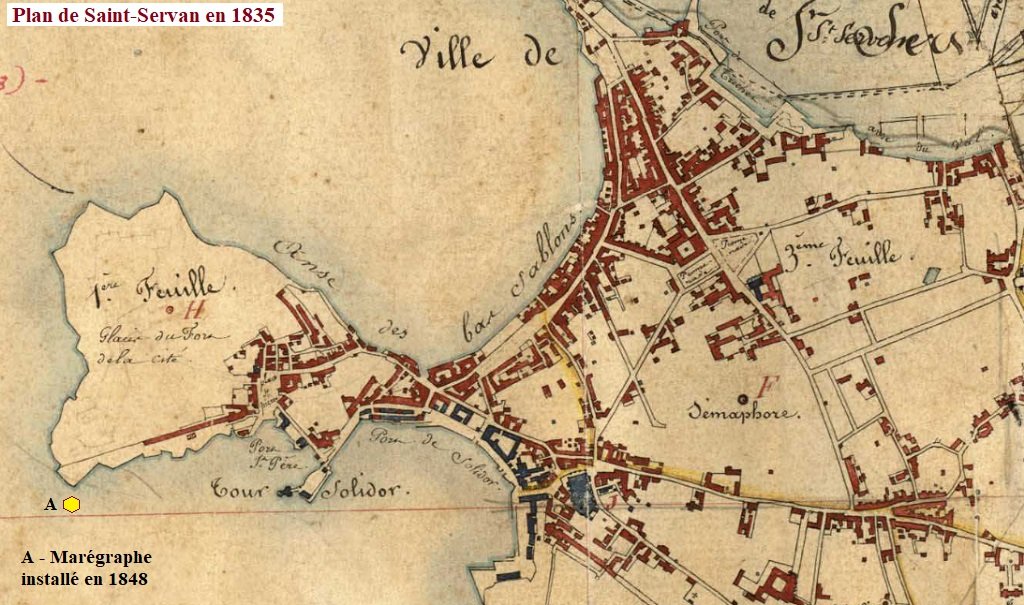 0 Plan Saint-Servan en 1835 et indication de l'emplacement du futur marégraphe.jpg