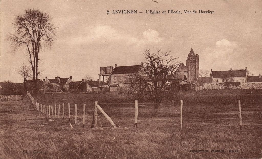 60 - LEVIGNEN - 2 - L'Eglise et l'Ecole, Vue de Derrière - Edit. Grutus (sépia) - 17-05-24.jpg