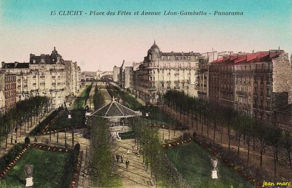 Clichy - Place des Fêtes et avenue Léon Gambetta - Panorama 15 (version colorisée).jpg