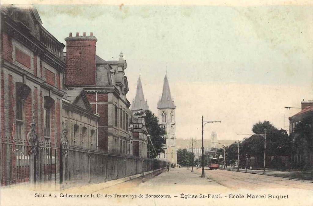 Collection de la Cie des tramways de Bonsecours - Eglise St Paul - Ecole Marcel Buquet -série A3.jpg