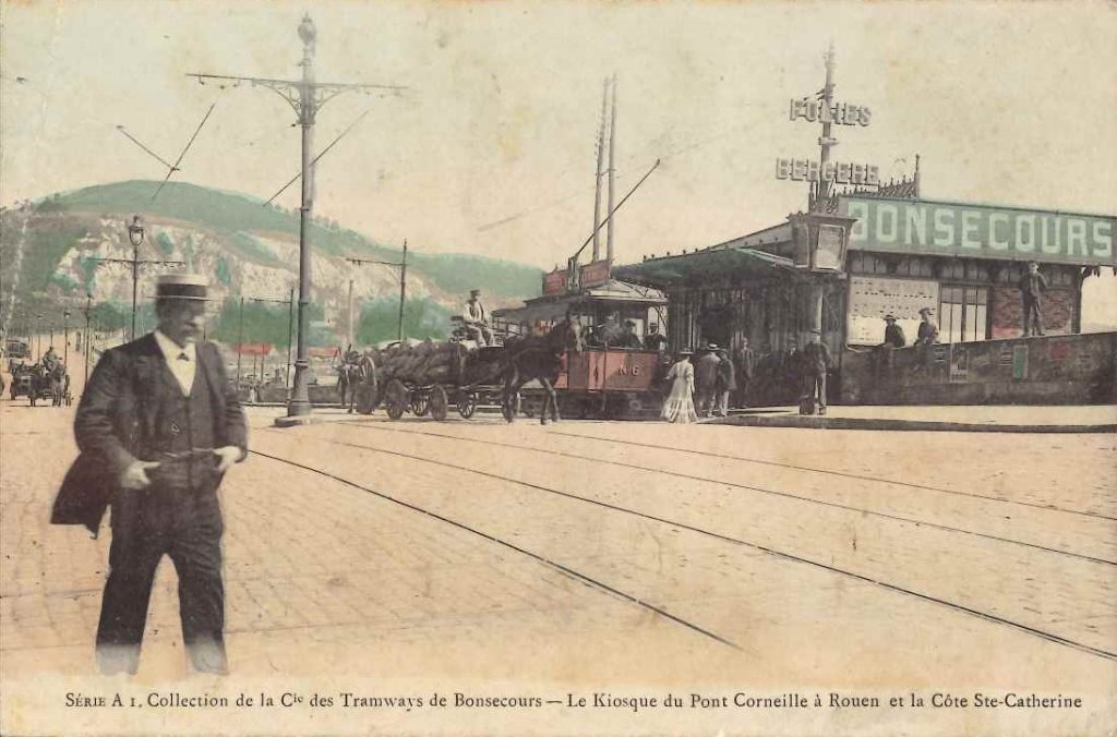 Collection de la Cie des tramways de Bonsecours - Le kiosque du Pont Corneille à Rouent et la côte Ste-Catherine - Série A1.jpg