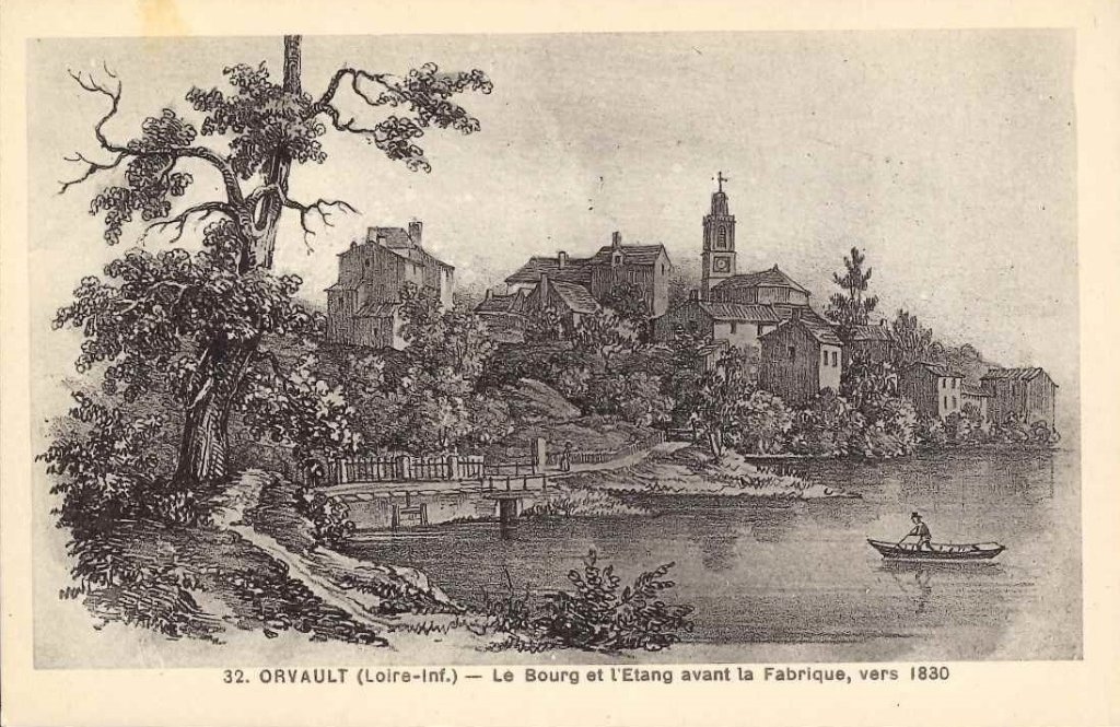 32 - Orvault - Le bourg et l'étang avant la fabrique, vers 1830.jpg